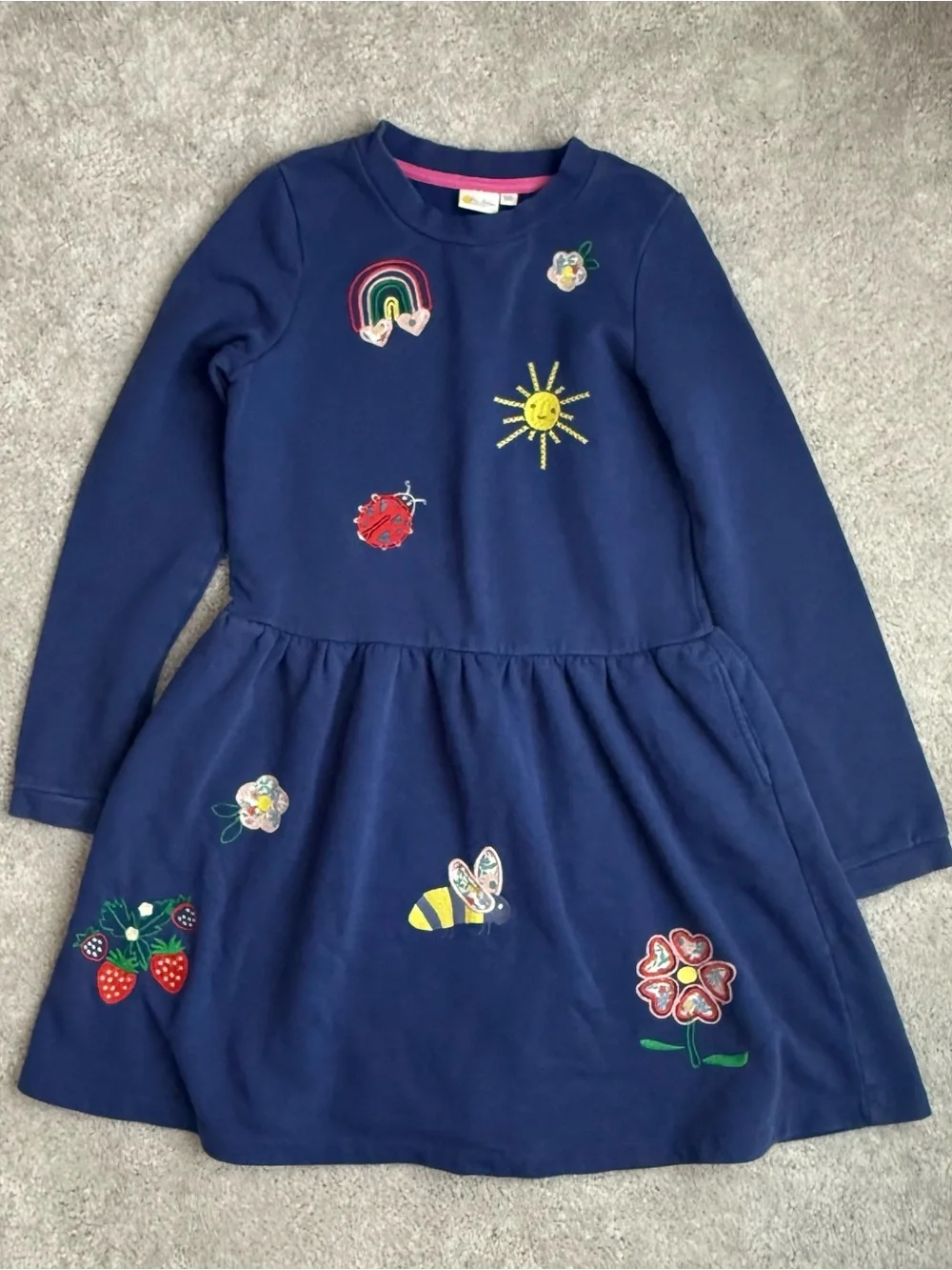 Mini Boden Navy Embroidered Patch Dress - Youth Size 11/12